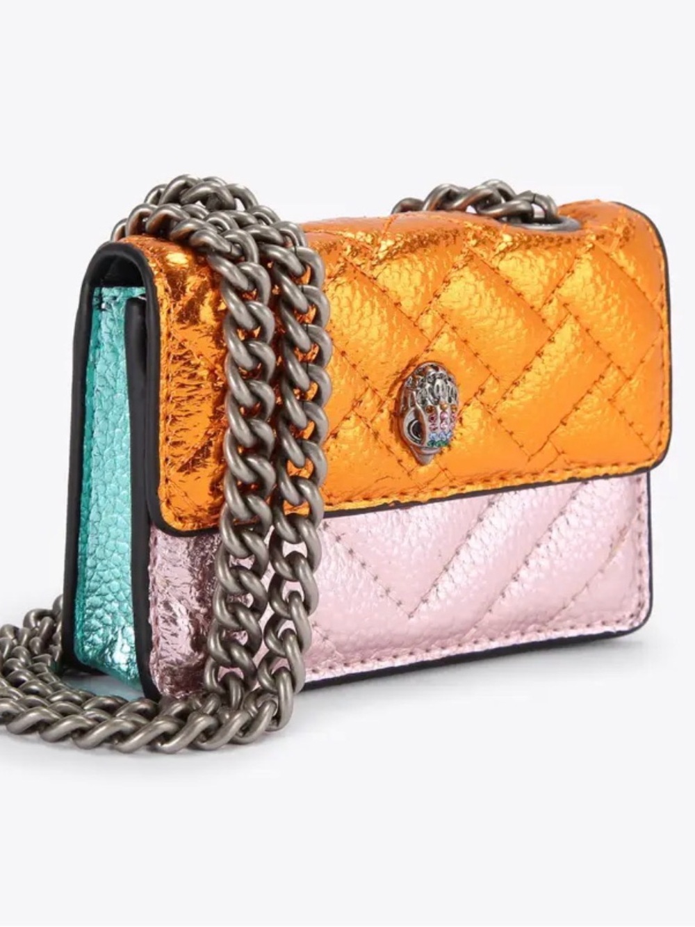 Kurt Geiger Micro Metallic Orange and Pink Chevron Crossbody with Gunmetal Chain